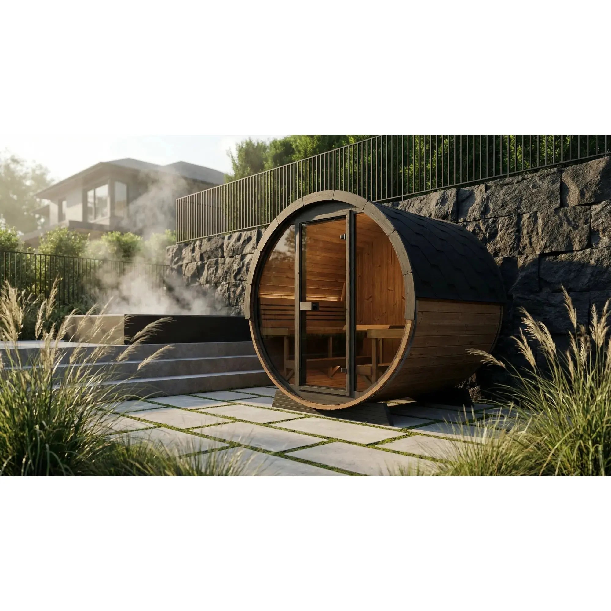 SaunaLife Model EE8 Ergo Elegance Series Outdoor Sauna Barrel Kit SaunaLife