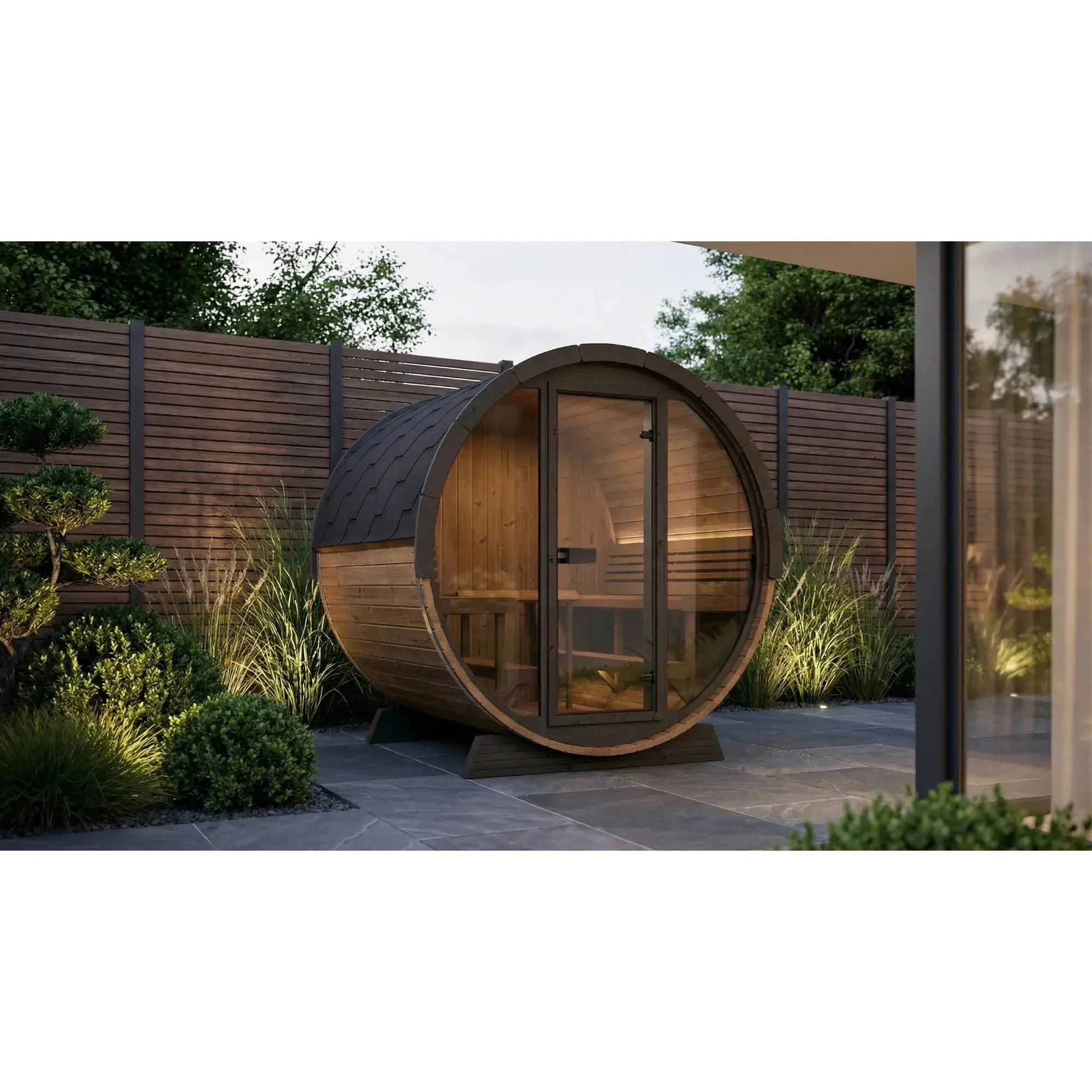 SaunaLife Model EE8 Ergo Elegance Series Outdoor Sauna Barrel Kit SaunaLife