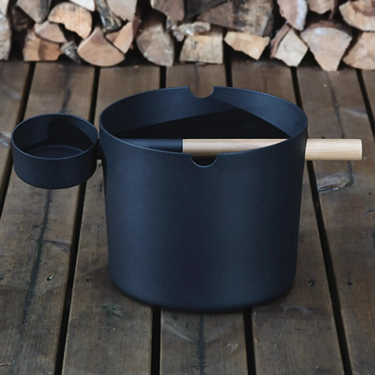 SaunaLife Essentials Set 2 Aluminum Sauna Bucket and Ladle Set with Sand Timer and Thermometer SaunaLife