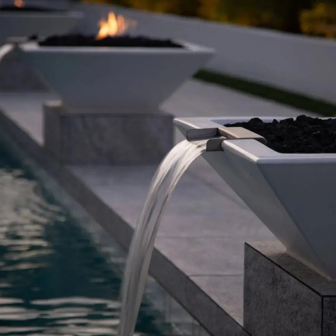 The Outdoor Plus Maya 36 inch Square Concrete Fire and Water Bowl in Limestone