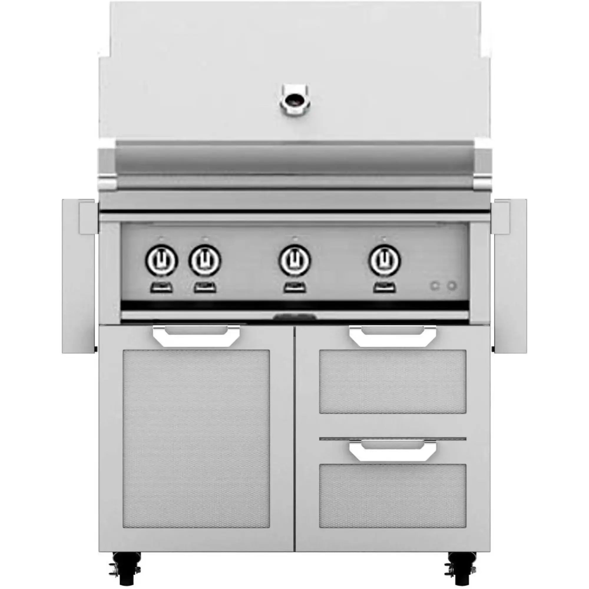 Hestan 36-Inch Freestanding Gas Grill on Double Drawer & Door Cart Hestan