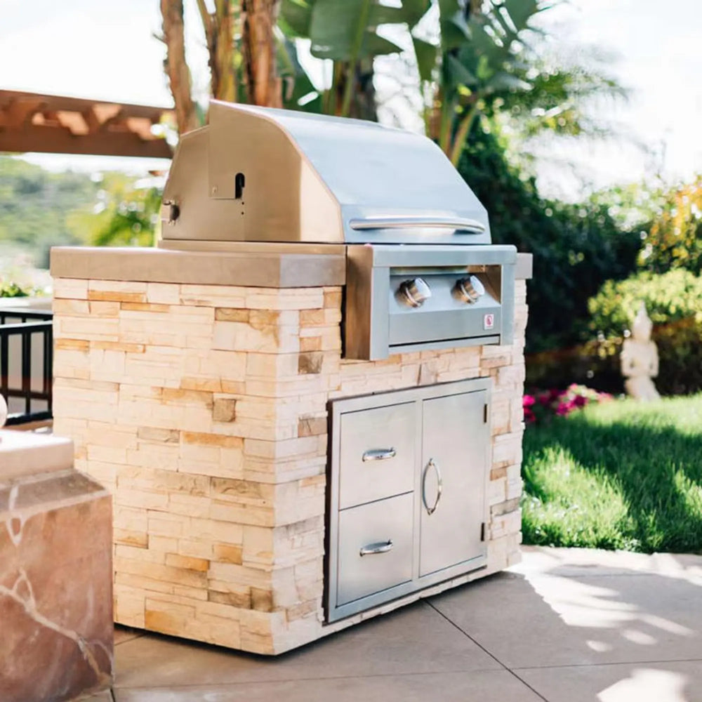Best gas grill for backyard outdoor kitchen — premium built-in gas grill with multiple burners installed in a custom island for serious cooks