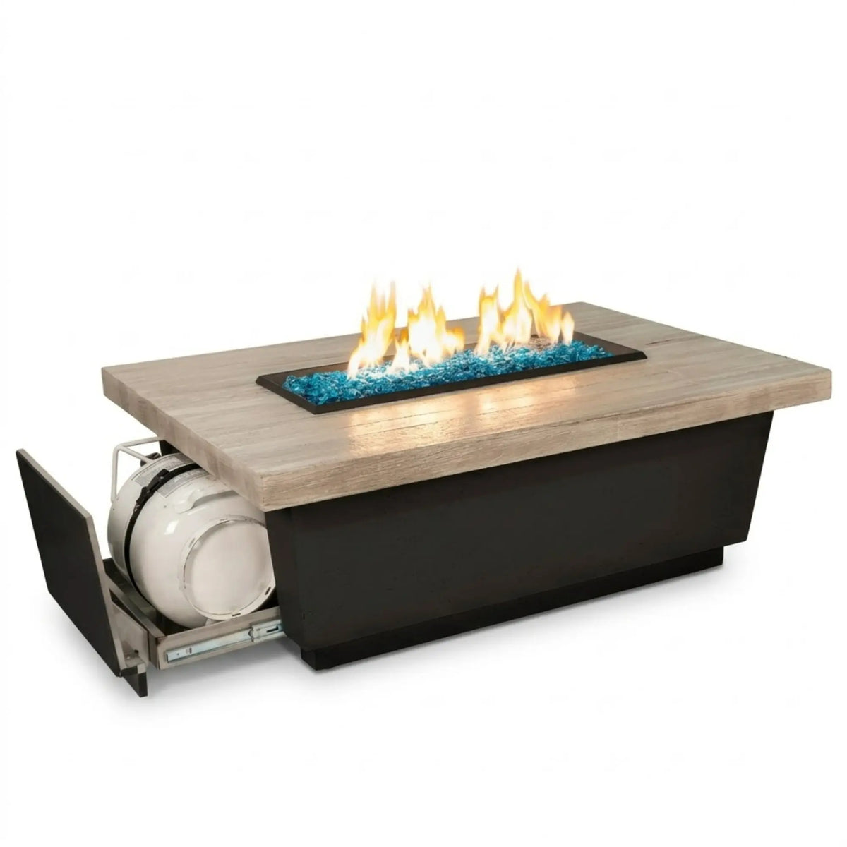 American Fyre Designs Contempo LP Select 52" Rectangular Reclaimed Wood and GFRC Gas Fire Pit Table American Fyre Designs