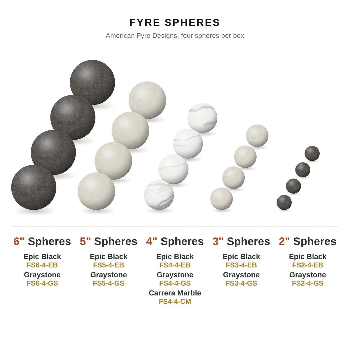 American Fyre Designs 4" Fyre Spheres - Carrera Marble American Fyre Designs