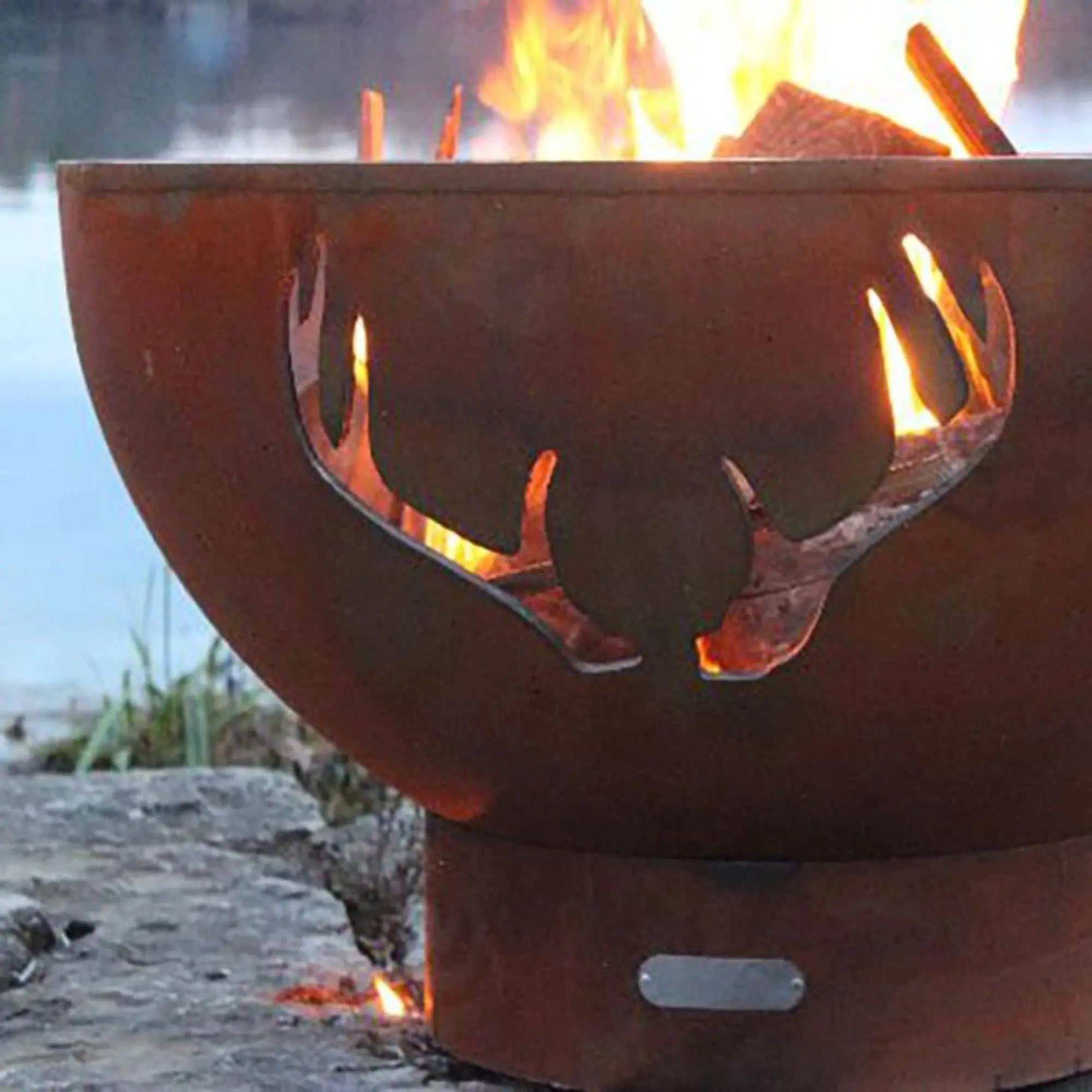Antlers 36″ Round Wood Fire Pit – Carbon Steel by Fire Pit Art Fire Pit Art