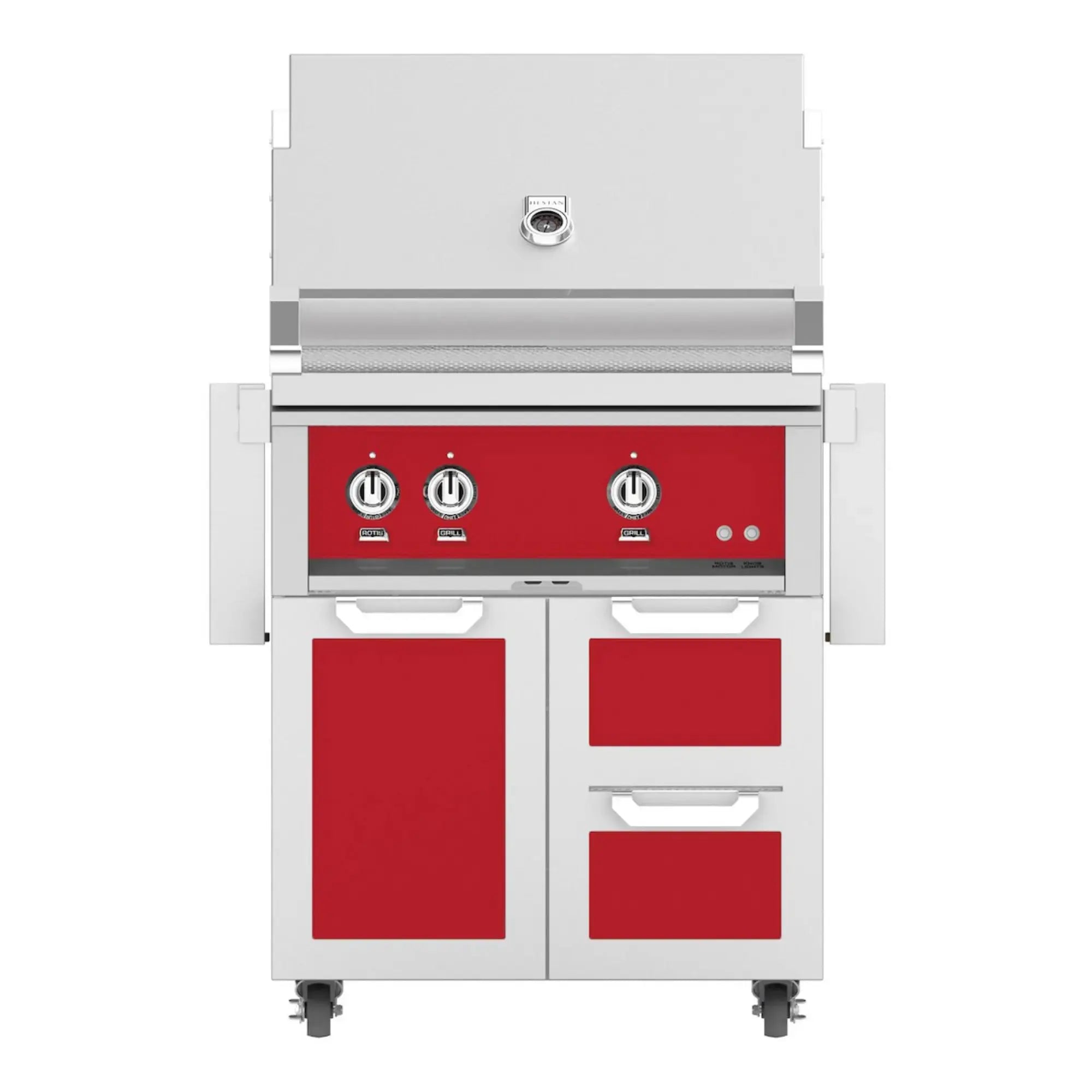 Hestan 30-Inch Freestanding Gas Grill on Double Drawer & Single Door Cart Hestan