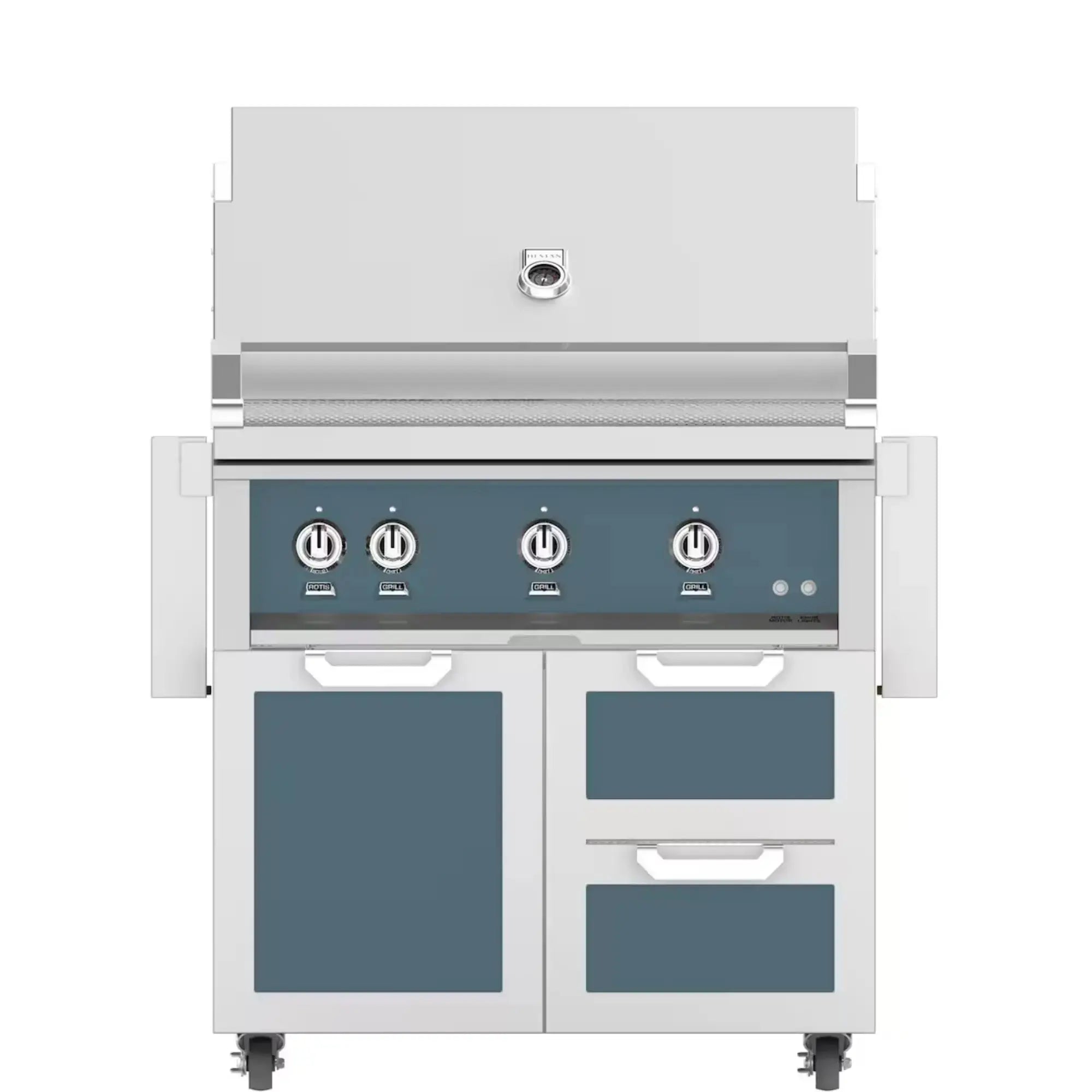Hestan 36-Inch Freestanding Gas Grill on Double Drawer & Door Cart Hestan