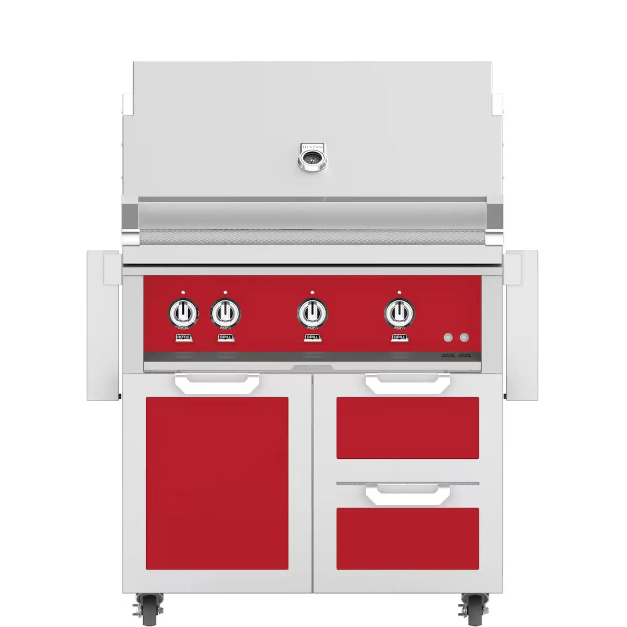 Hestan 36-Inch Freestanding Gas Grill on Double Drawer & Door Cart Hestan