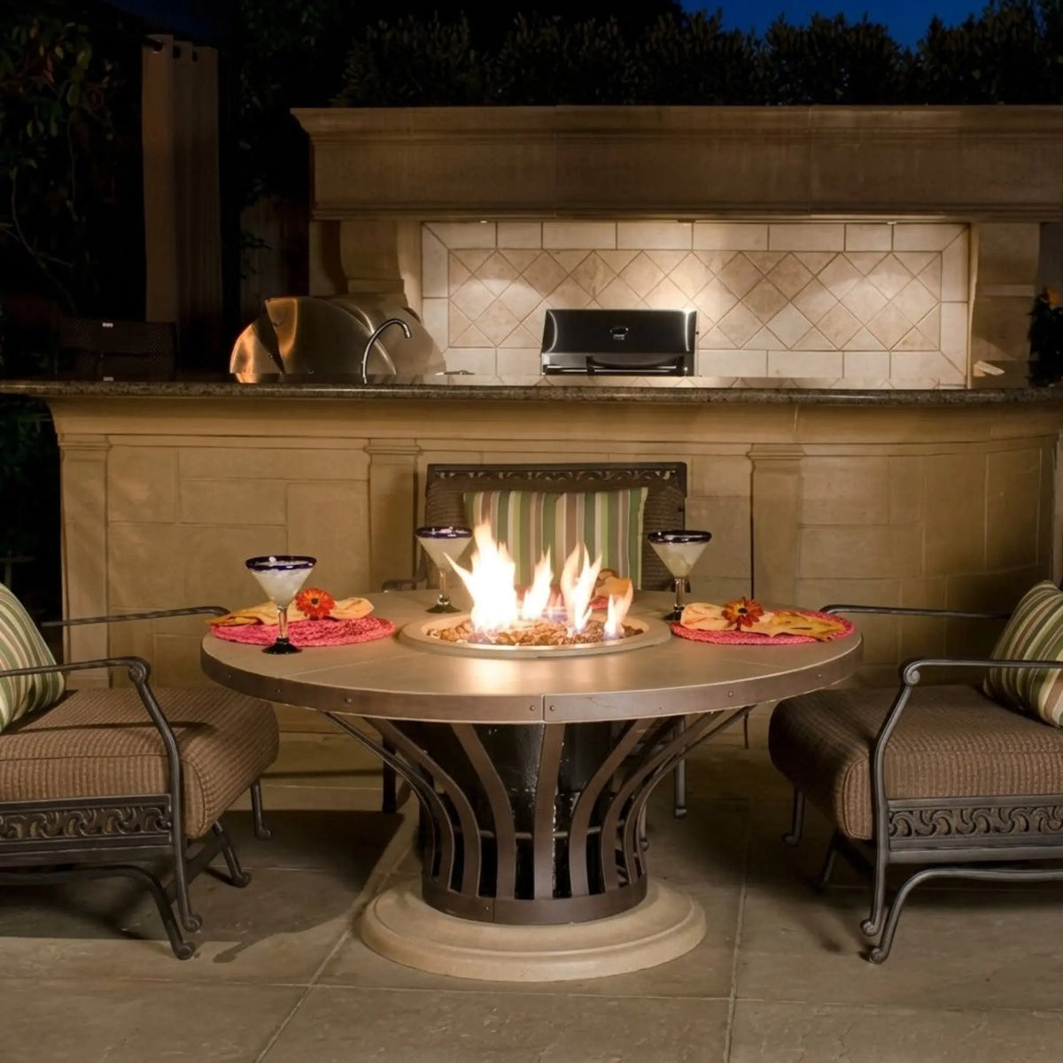 American Fyre Designs Fiesta 54" Round GFRC Gas Fire Pit Table American Fyre Designs