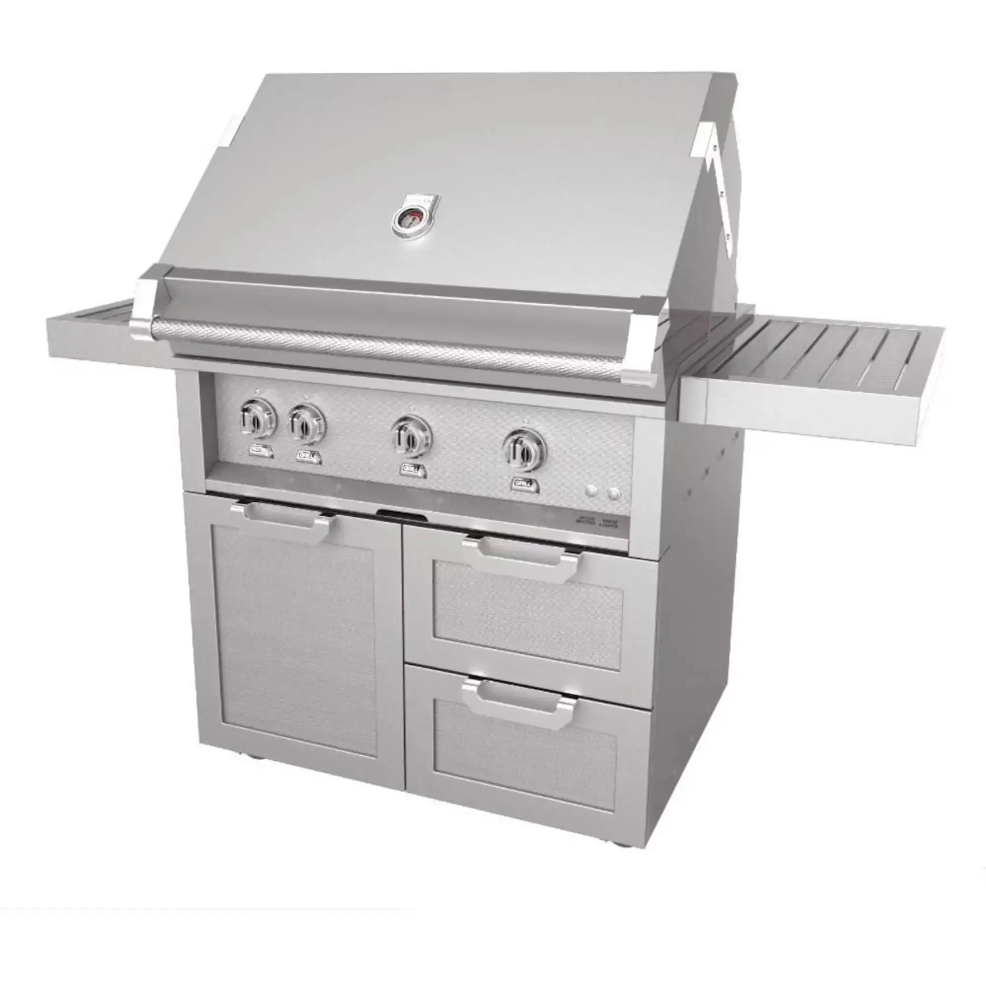 Hestan 36-Inch Freestanding Gas Grill on Double Drawer & Door Cart Hestan