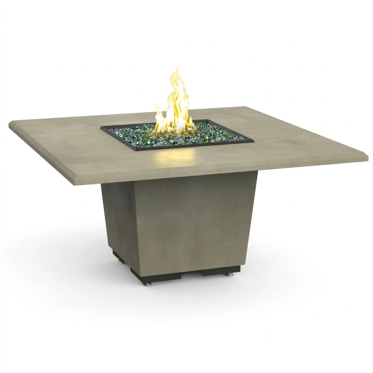 American Fyre Designs Cosmopolitan Square Dining 60" Reclaimed Wood and GFRC Gas Fire Pit Table American Fyre Designs