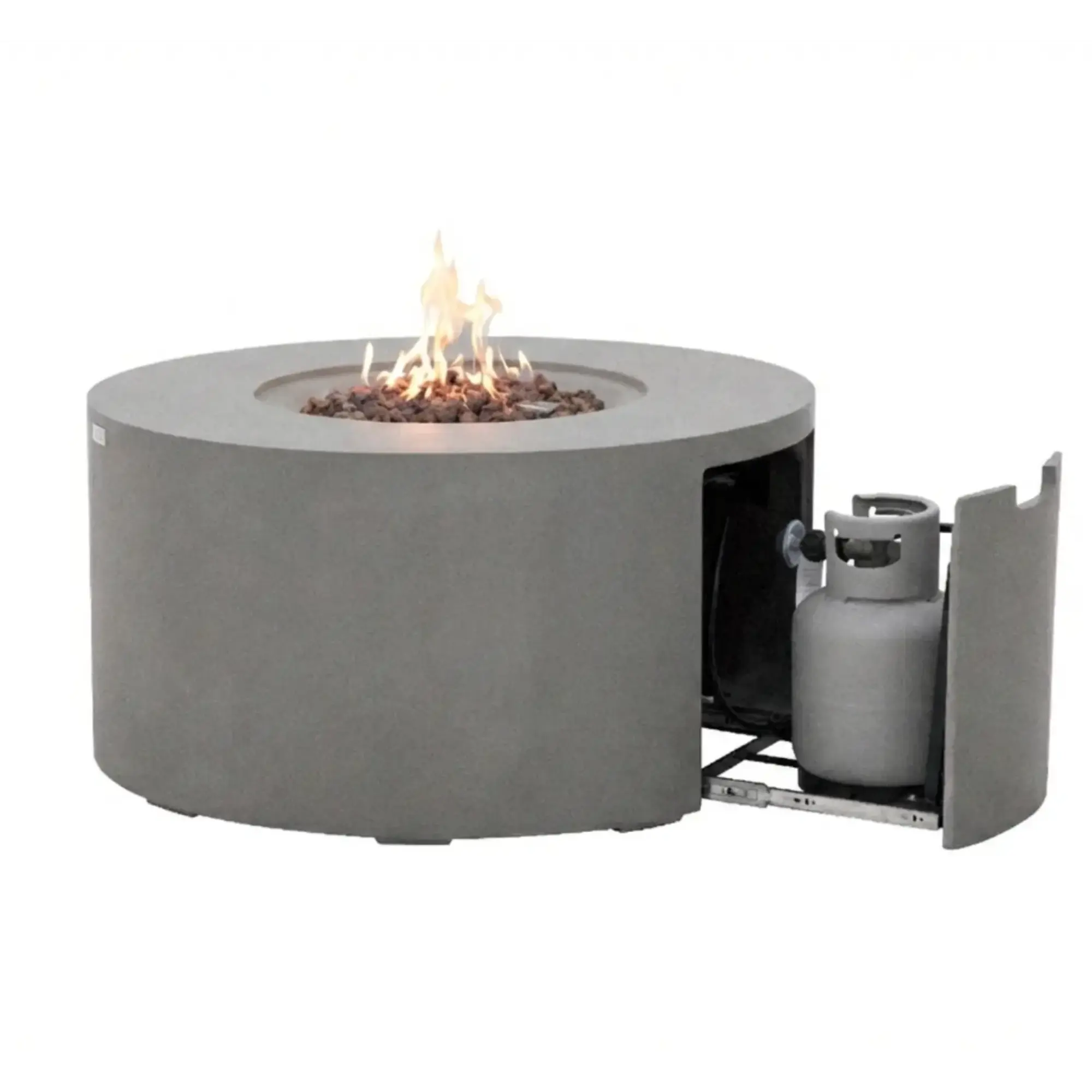 Pacaya 43″ Round Concrete Liquid Propane Fire Table with Hidden Tank – Elementi Elementi