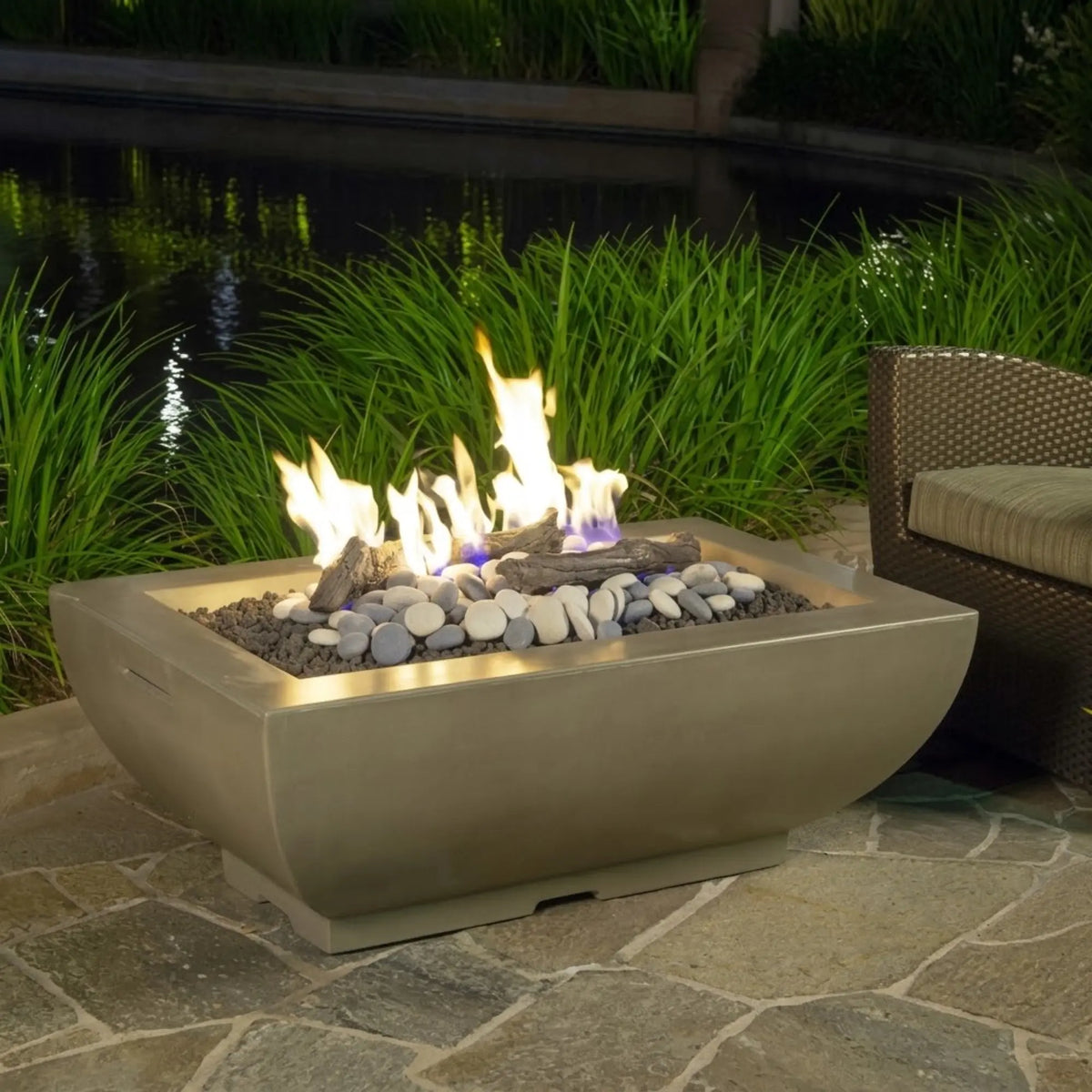 American Fyre Designs Bordeaux Rectangle 50" GFRC Gas Fire Bowl American Fyre Designs